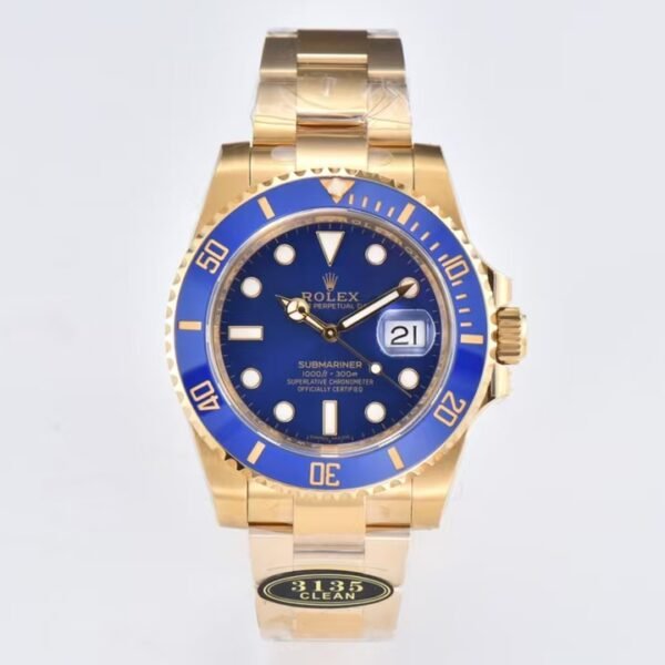 （clean）Rolex Submariner Solid Gold Blue Dial Hulk 3135 movement 40mm (116618)